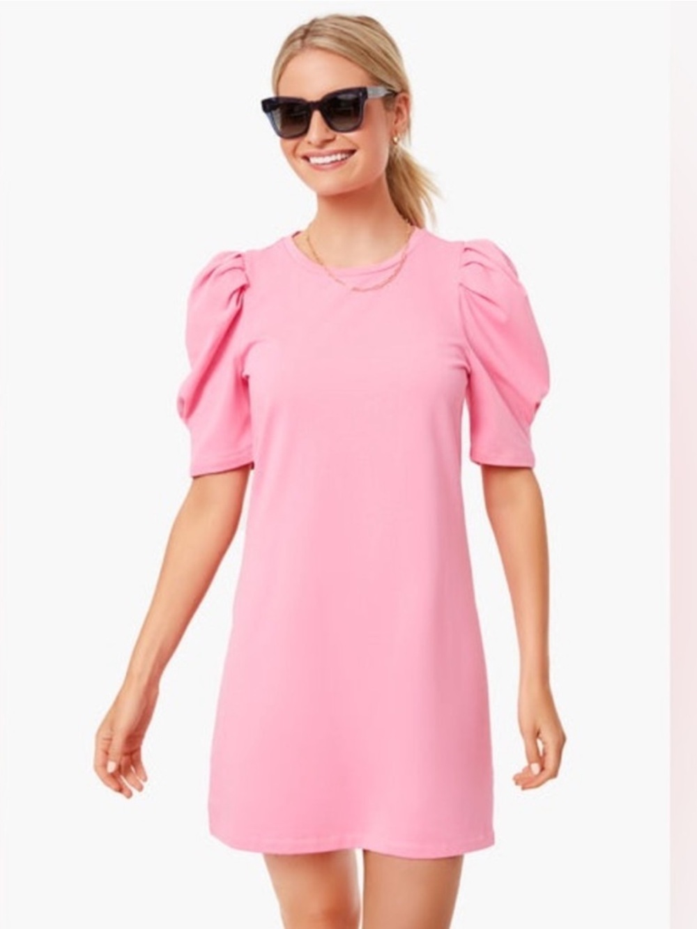 Tuckernuck Pomander Place Pink Stella Puff Sleeve Shift Mini Dress